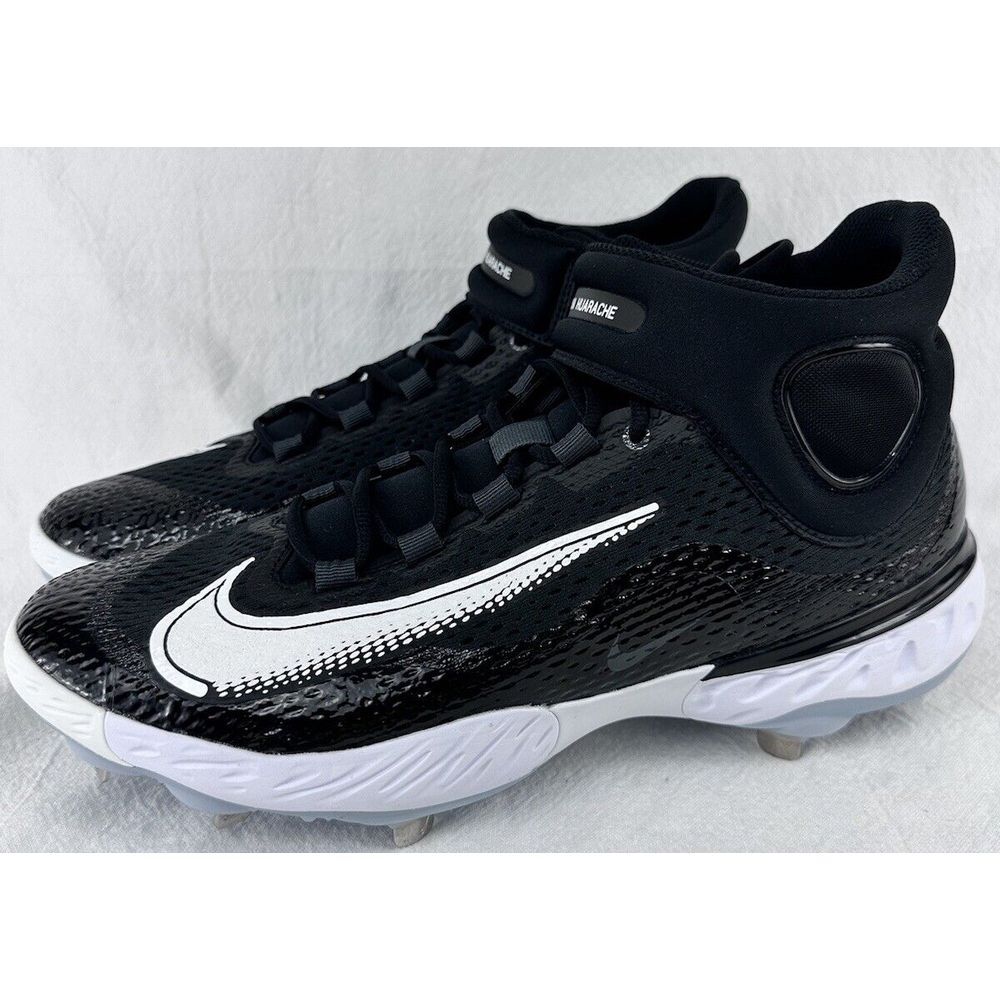 Nike Alpha Huarache‎ Elite 4 Mid Black White Metal Baseball Cleats Size 14.   A3